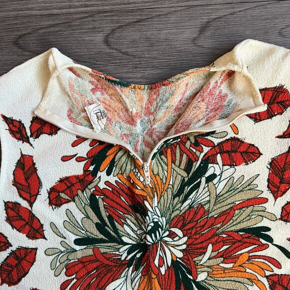 Vtg 60s Mod Acrylic Devon Autumnal Floral Leaf Print Sleeveless Cream Top Size L - Picture 4 of 4